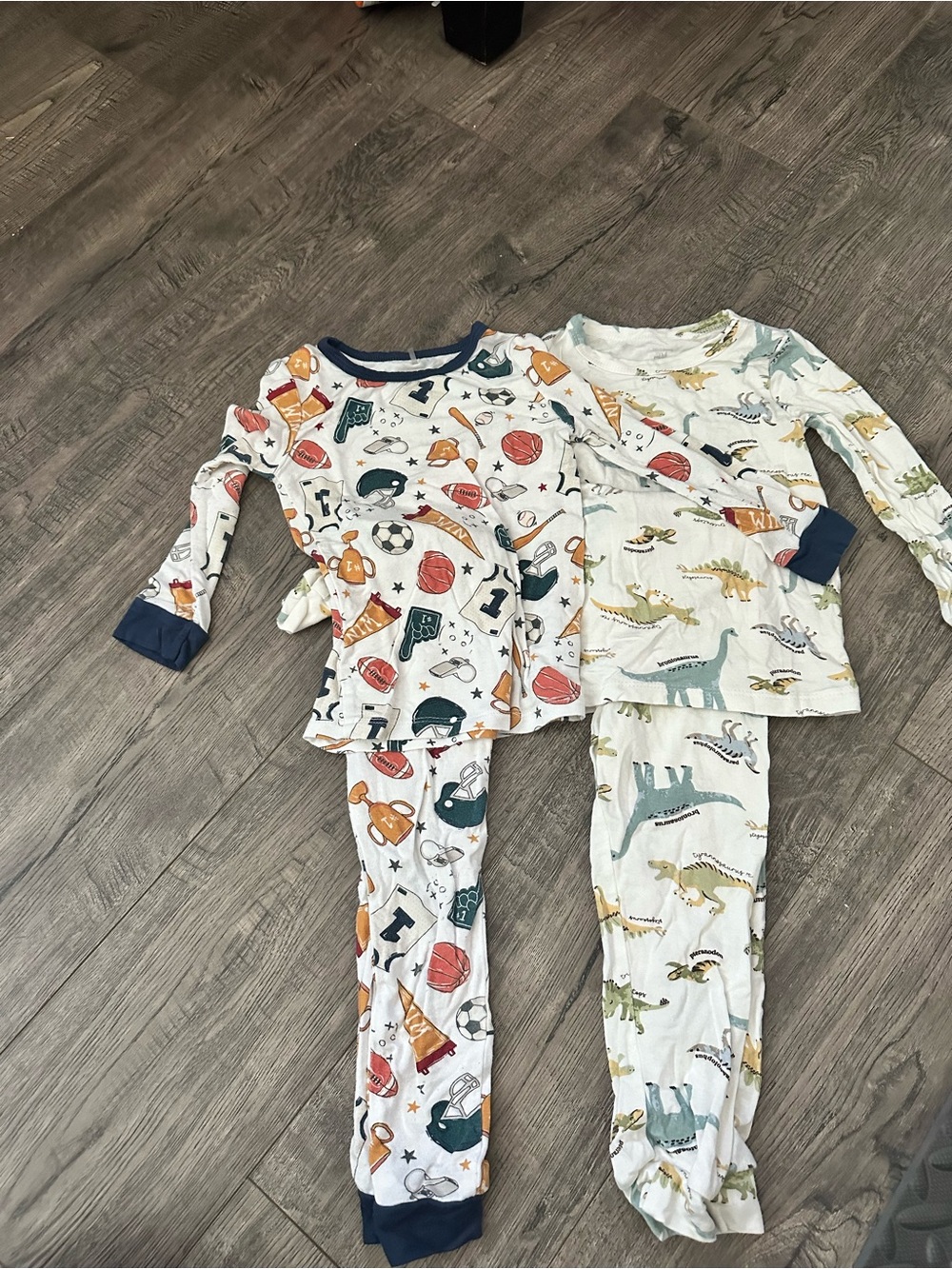 Kids' White Sports & Dino Print Pajama Set - Bamboo Long Sleeve